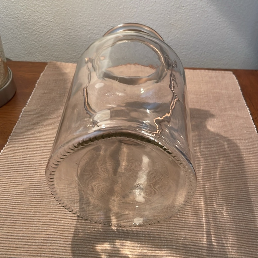 Large Unique Clear Glass Vase or Lantern with Rose Gold Copper Like Handle - Picture 4 of 12